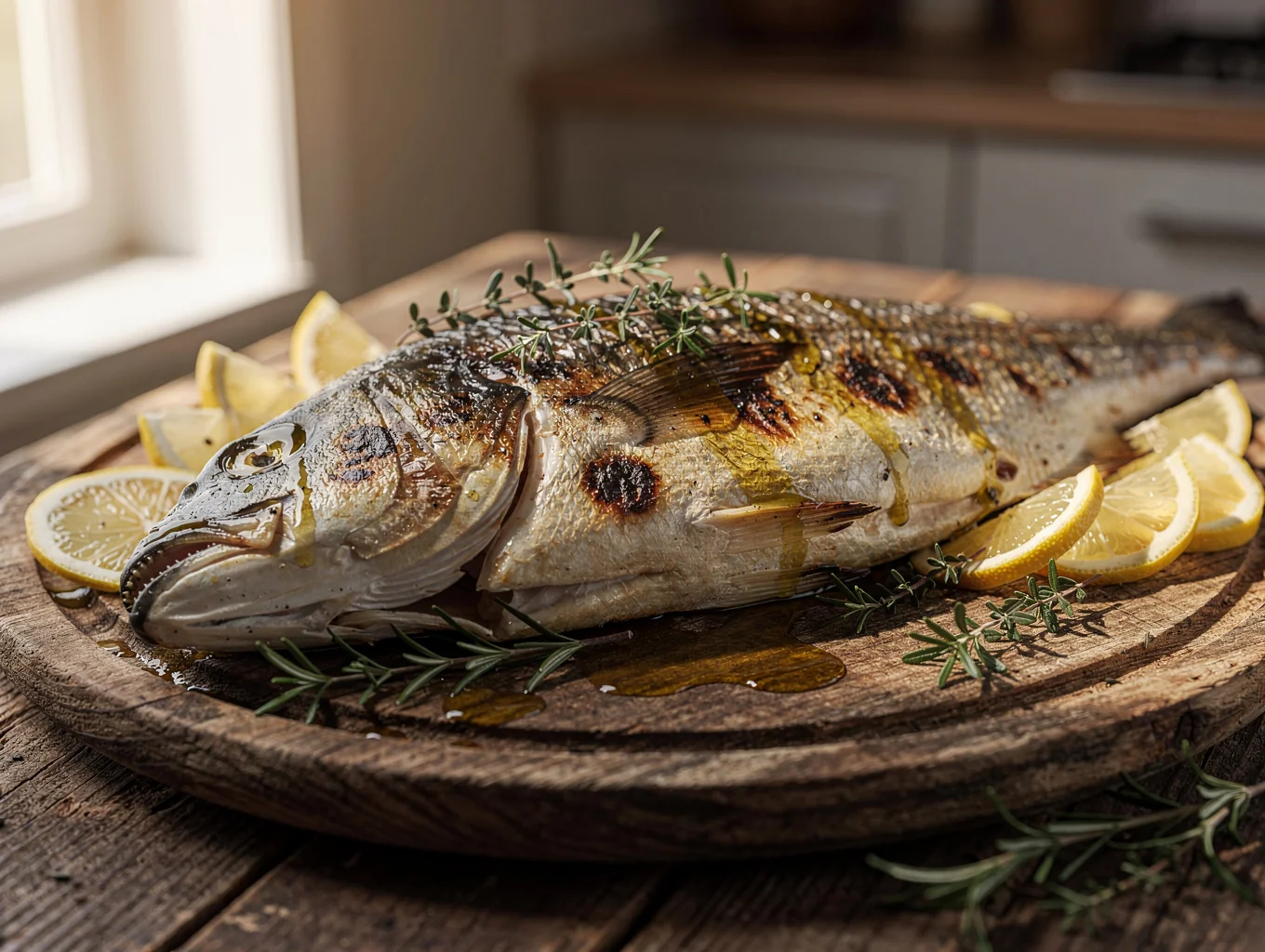 Roasted whole branzino with lemon and herbs