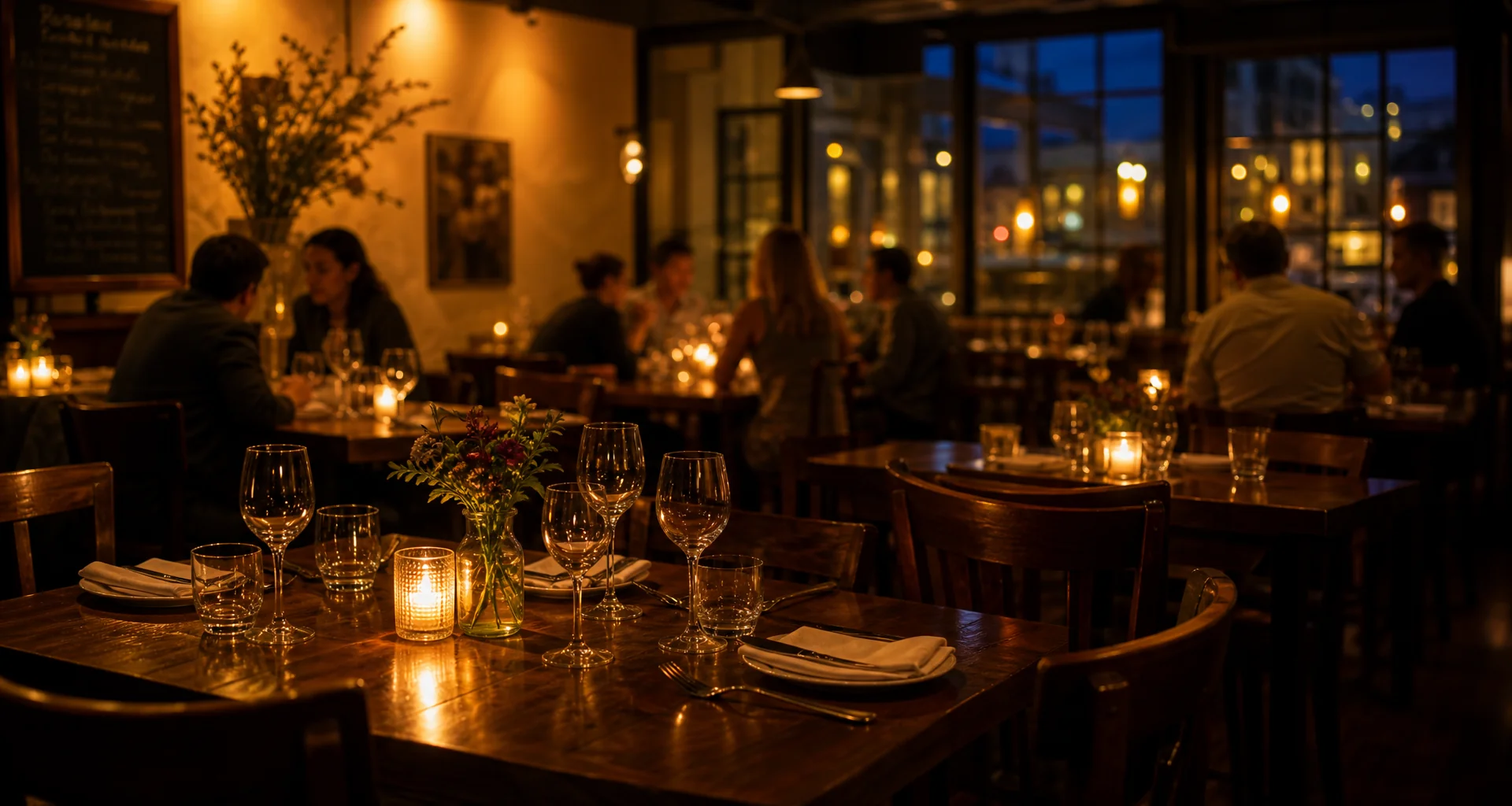 Guests enjoying dinner in our warm, candlelit dining room