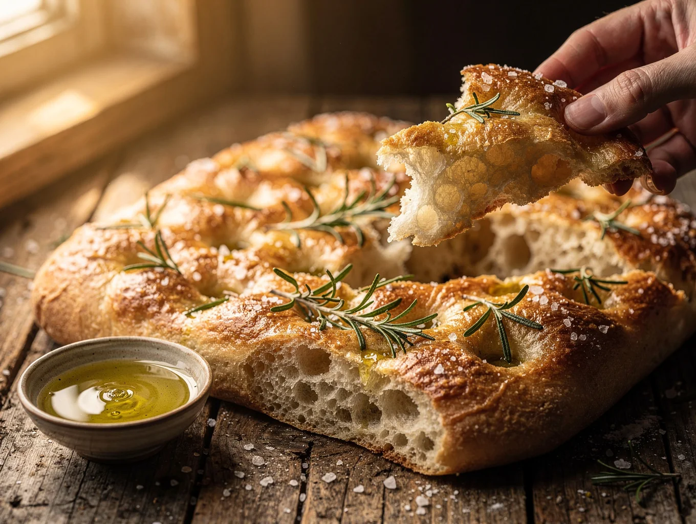 Freshly baked rosemary focaccia bread