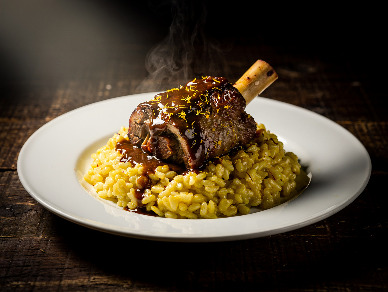 Slow-braised veal shank on saffron risotto