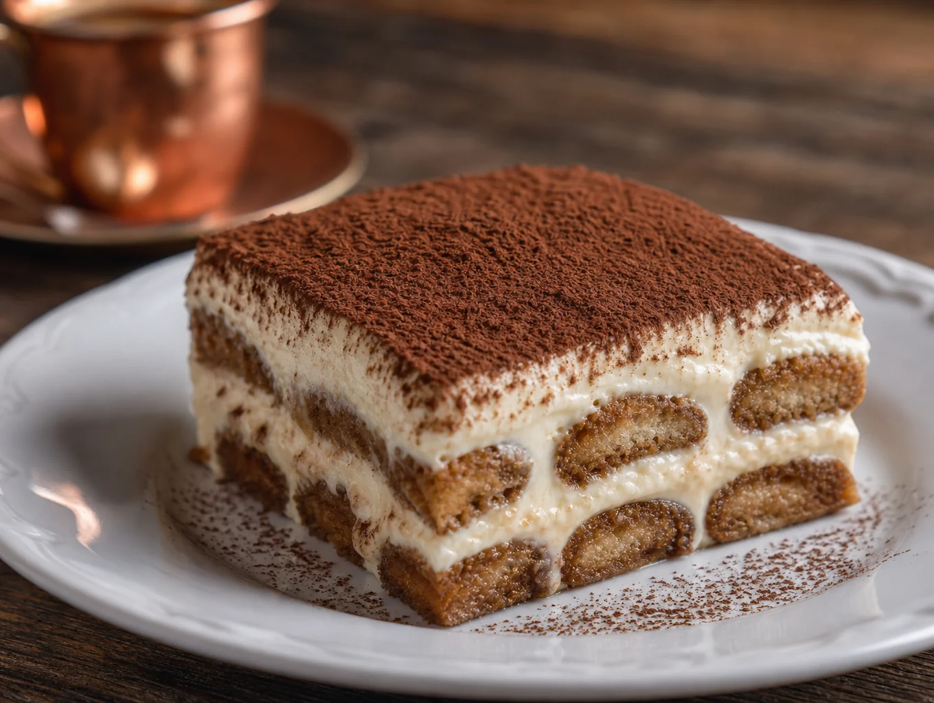 Classic tiramisu with cocoa dusting