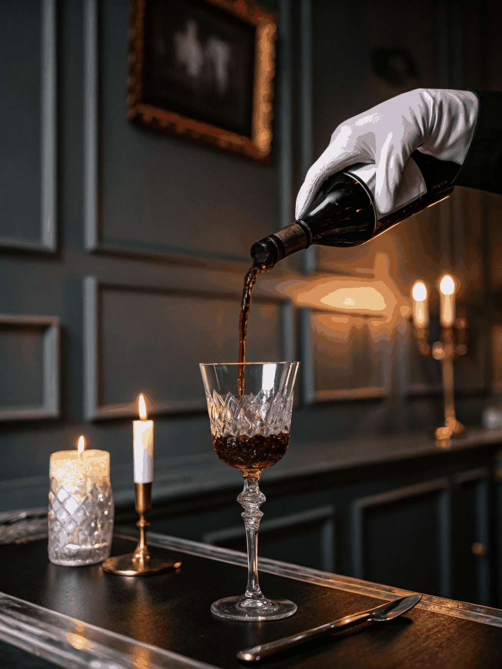 Sommelier pouring a glass of aged Italian red wine